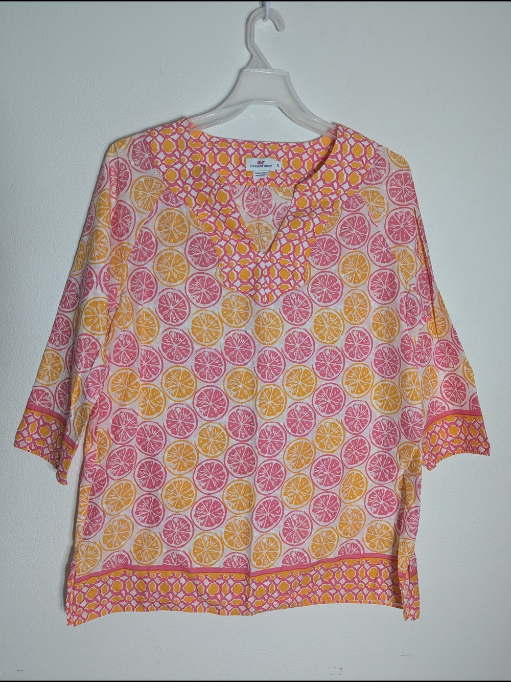 Vineyard Vines Womens Tunic Top Swim Coverup Cruise Citrus Colorful Swiss Dot XL